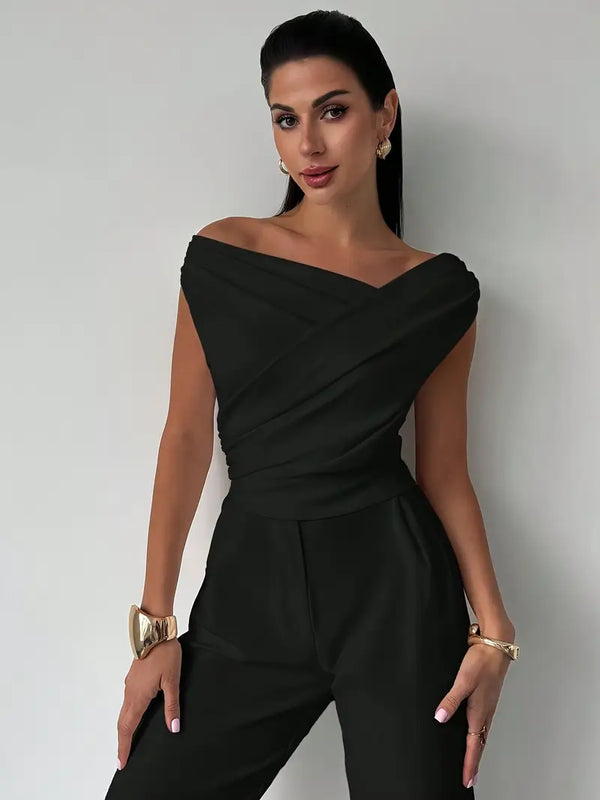 Elegant Draped Shoulder Top