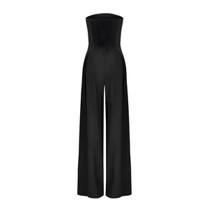 Mono elegante sin tirantes y de pierna ancha