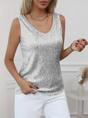Sparkling V-Neck Glitter Top