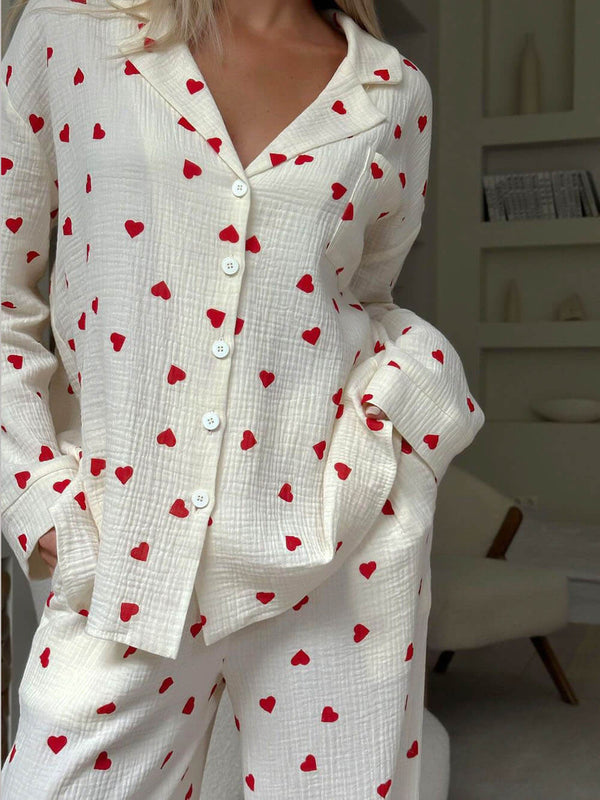 Soft Heart Print Pyjama Set