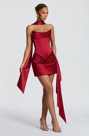 Women's Strapless Satin Bodycon Party Mini Dress