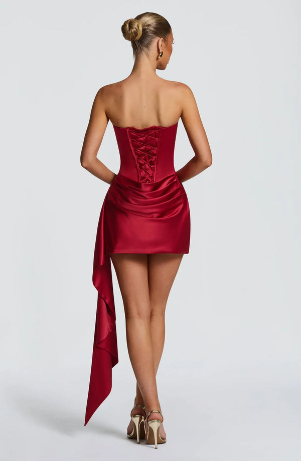 Women's Strapless Satin Bodycon Party Mini Dress