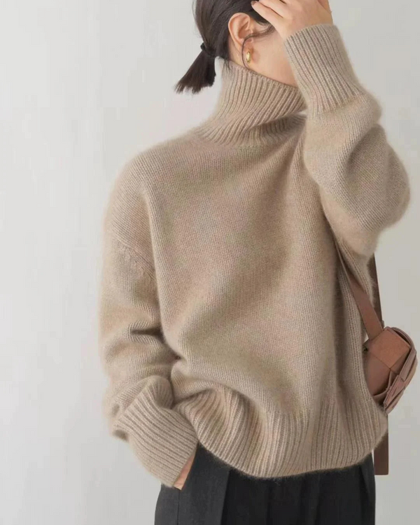 Suéter de cuello alto holgado y acogedor para mujer