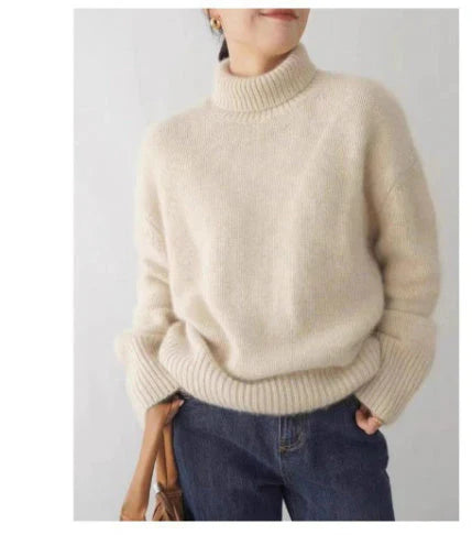 Suéter de cuello alto holgado y acogedor para mujer