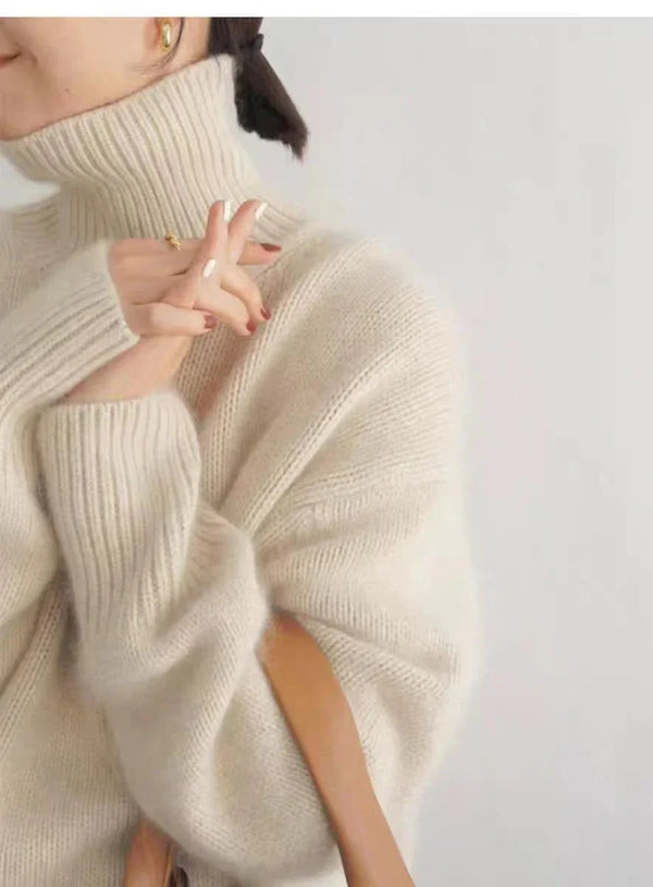 Suéter de cuello alto holgado y acogedor para mujer