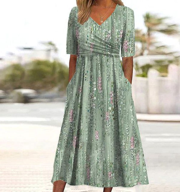 Women’s Elegant Floral V-Neck Midi Dress