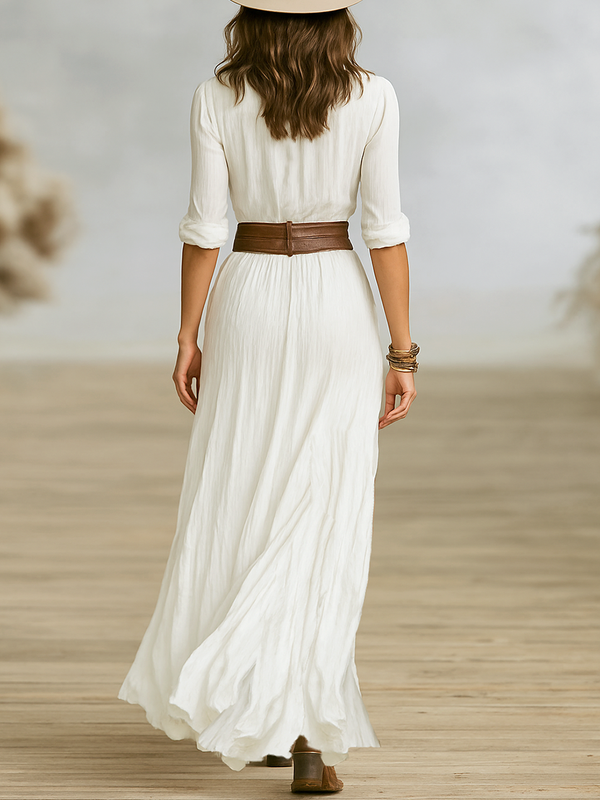 Women’s Boho Split Hem Western Style Maxi Shirt Dress