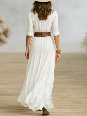 Women’s Bohemian Button-Front Maxi Dress with Flowy High-Low Hem