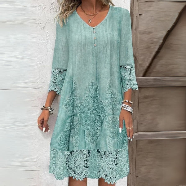 Women’s Vintage Lace Trim Relaxed Fit Midi Dress