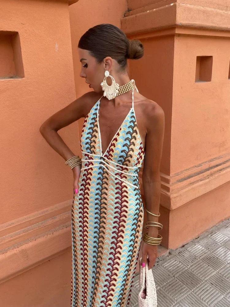 Elegant Sleeveless Halter Summer Dress