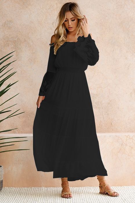 Vestido maxi bohemio para mujer con hombros descubiertos