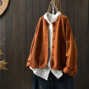Women's Oversized Knit Cardigan with Patch Pocket