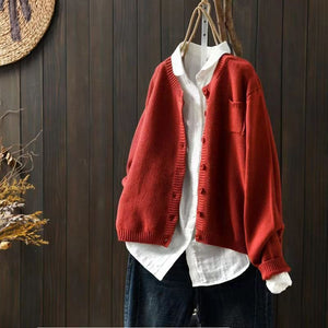 Women's Oversized Knit Cardigan with Patch Pocket