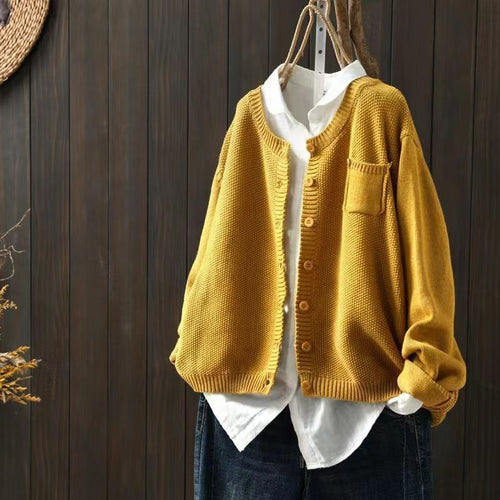 Women's Oversized Knit Cardigan with Patch Pocket