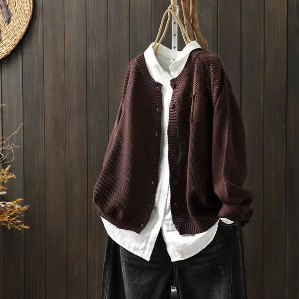 Women's Oversized Knit Cardigan with Patch Pocket