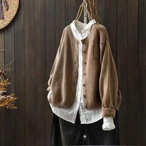 Women's Oversized Knit Cardigan with Patch Pocket