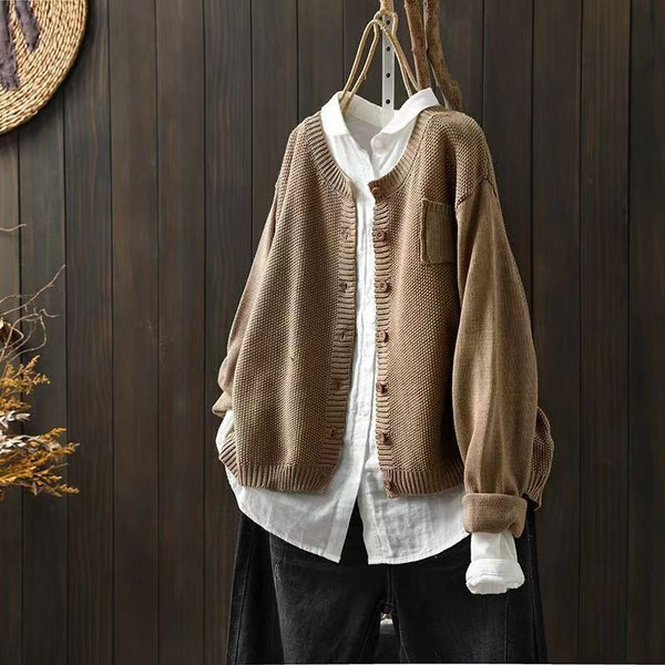 Women's Oversized Knit Cardigan with Patch Pocket