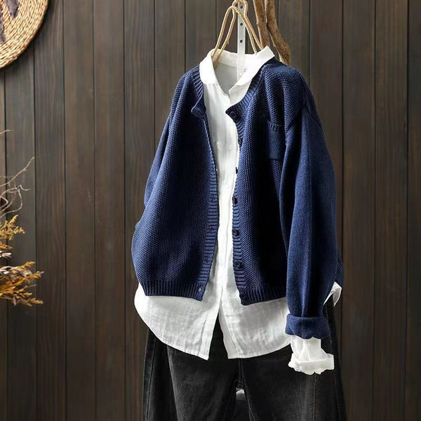Women's Oversized Knit Cardigan with Patch Pocket