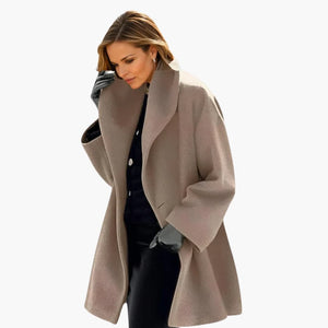 Elegant Mid-Length Women's Coat Wide Collar