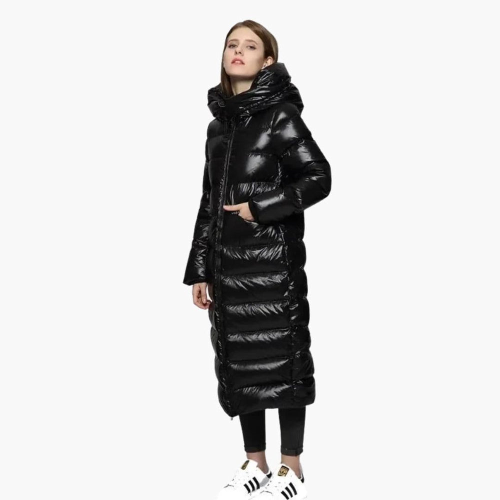 Abrigo acolchado largo con capucha para mujer