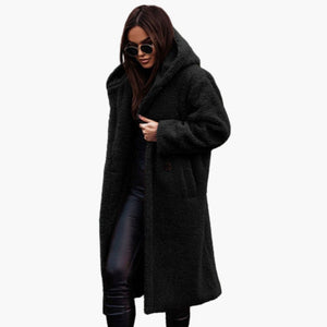 Women's Long Teddy Coat with Hood
