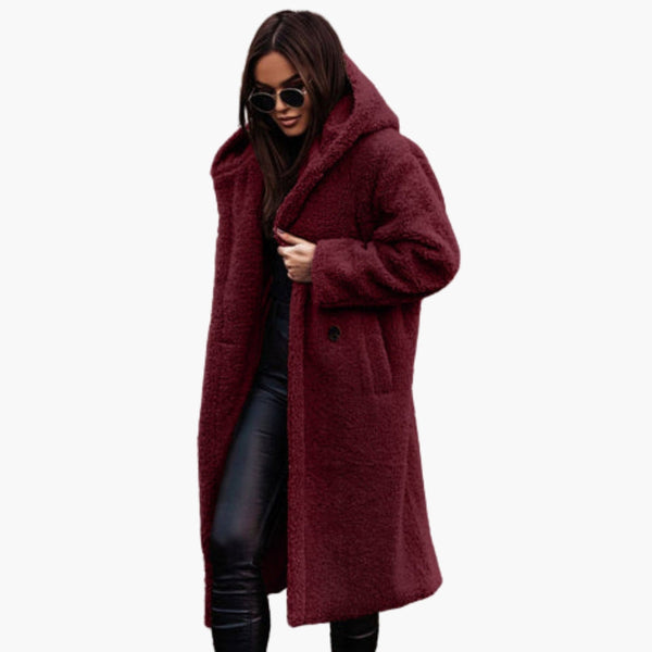 Women's Long Teddy Coat with Hood