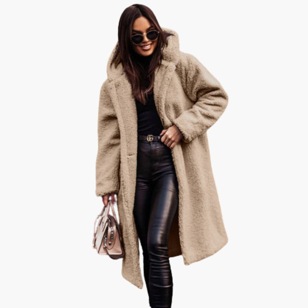 Women's Long Teddy Coat with Hood