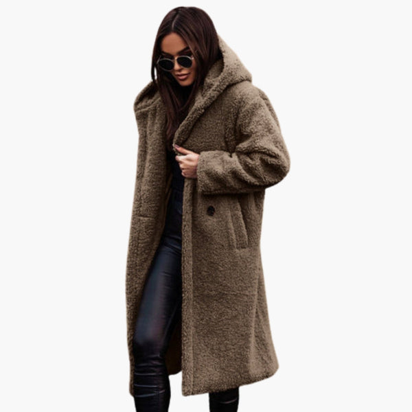 Women's Long Teddy Coat with Hood