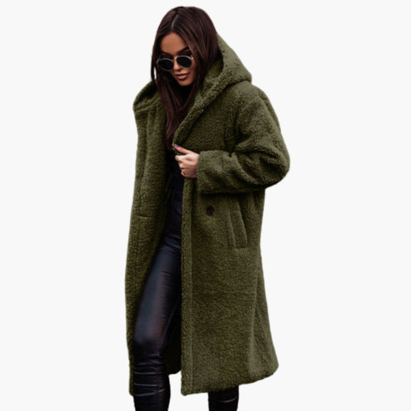 Women's Long Teddy Coat with Hood