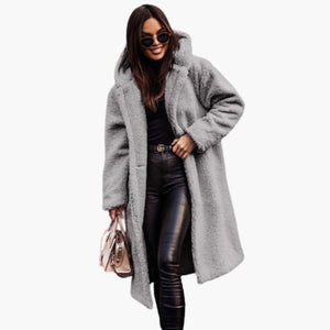 Women's Long Teddy Coat with Hood