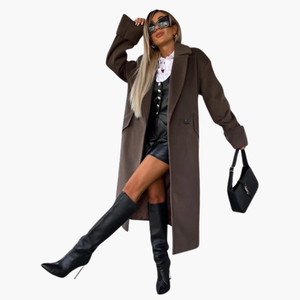 Women's Long Coat with Notch Collar