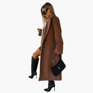 Elegant Long Coat With Notch Lapel And Button Closure