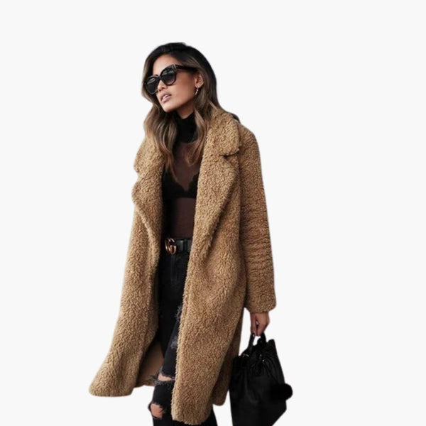 Women's Long Teddy Coat with Lapel Collar