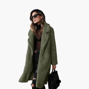 Women's Long Teddy Coat with Lapel Collar