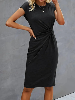 Elegant Black Midi Dress With Twisted Front
