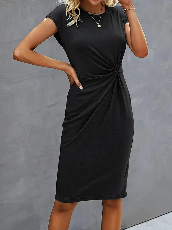 Elegant Black Midi Dress With Twisted Front