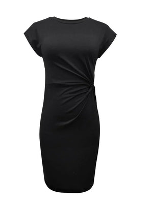 Elegant Black Midi Dress With Twisted Front
