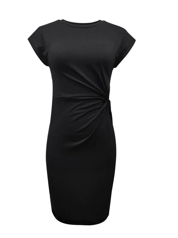 Elegant Black Midi Dress With Twisted Front