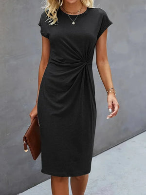 Elegant Black Midi Dress With Twisted Front