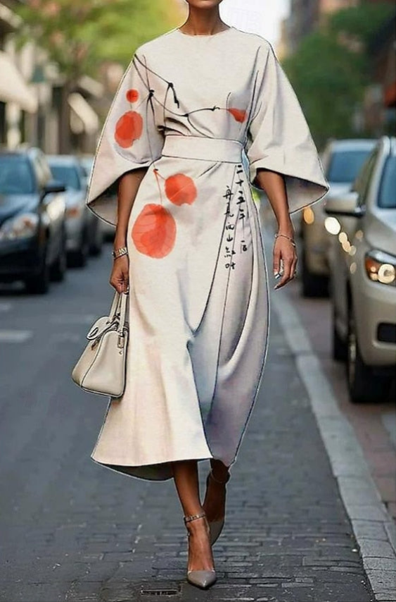Women's Floral Embroidered Midi Dress with Elegant Wrap Waist Detail