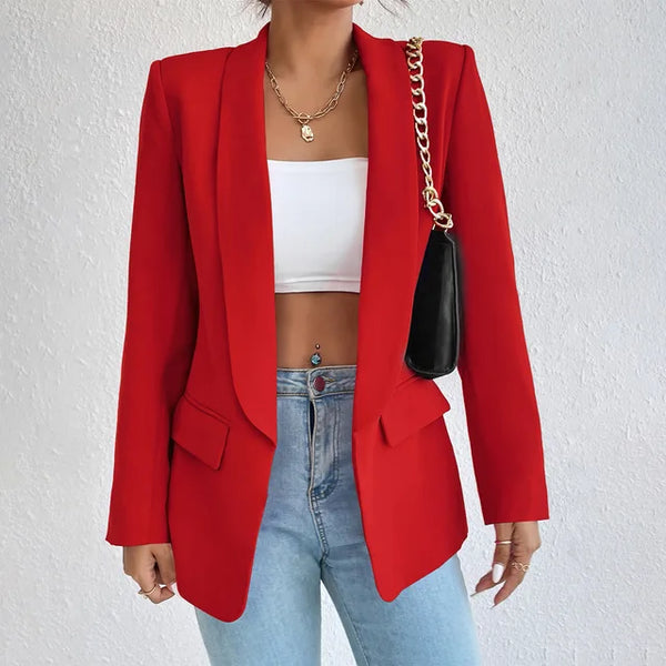 Women's Open-Front Tailored Blazer with Long Sleeves