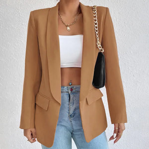 Women's Open-Front Tailored Blazer with Long Sleeves