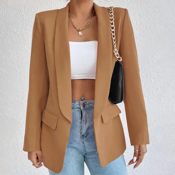 Women's Open-Front Tailored Blazer with Long Sleeves