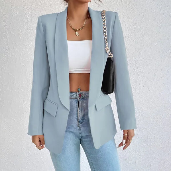 Women's Open-Front Tailored Blazer with Long Sleeves