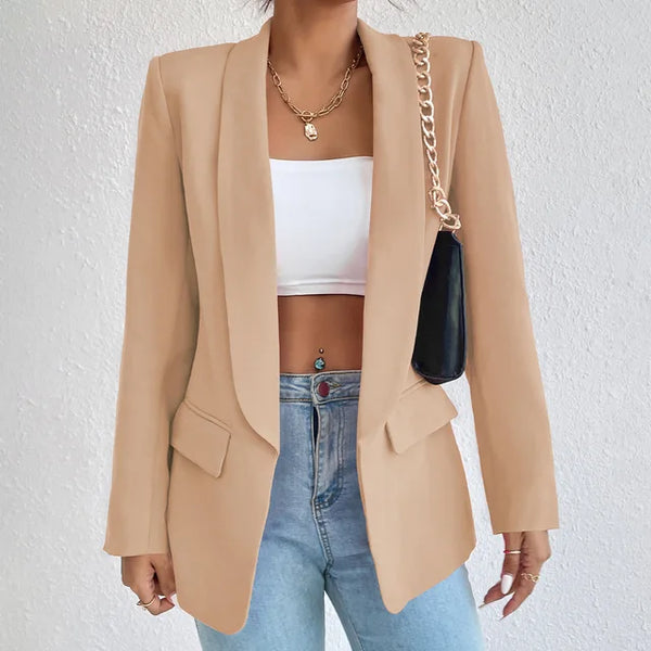 Women's Open-Front Tailored Blazer with Long Sleeves