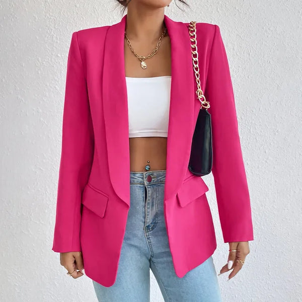 Women's Open-Front Tailored Blazer with Long Sleeves