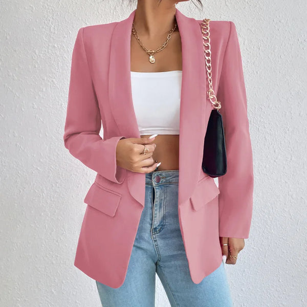 Women's Open-Front Tailored Blazer with Long Sleeves