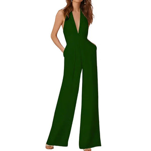 Women's Tailored Belted Jumpsuit with V-Neck Silhouette