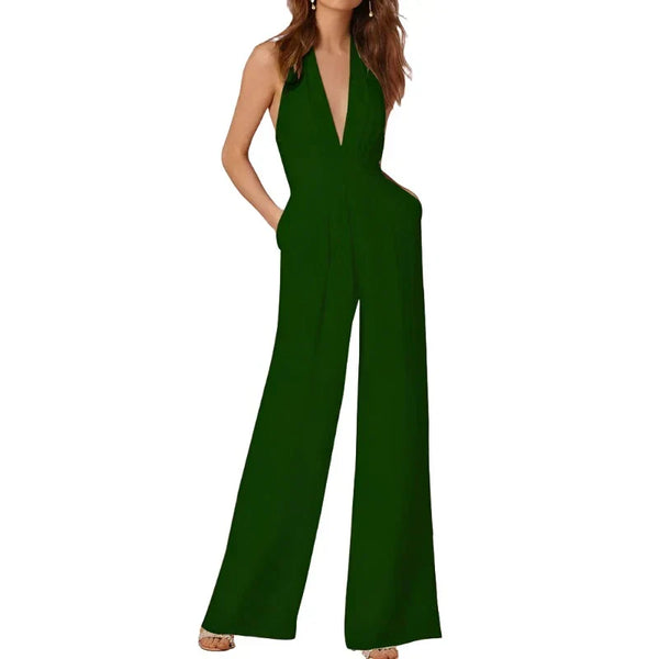 Women's Tailored Belted Jumpsuit with V-Neck Silhouette