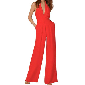 Women's Tailored Belted Jumpsuit with V-Neck Silhouette